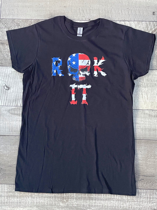 Mens ROK IT Black & White w/ American Flag